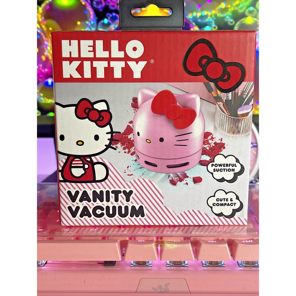 Sanrio Hello Kitty Pink Vacuum Vanity Desktop Cleaning Brush Red Bow 2024 Crumbs